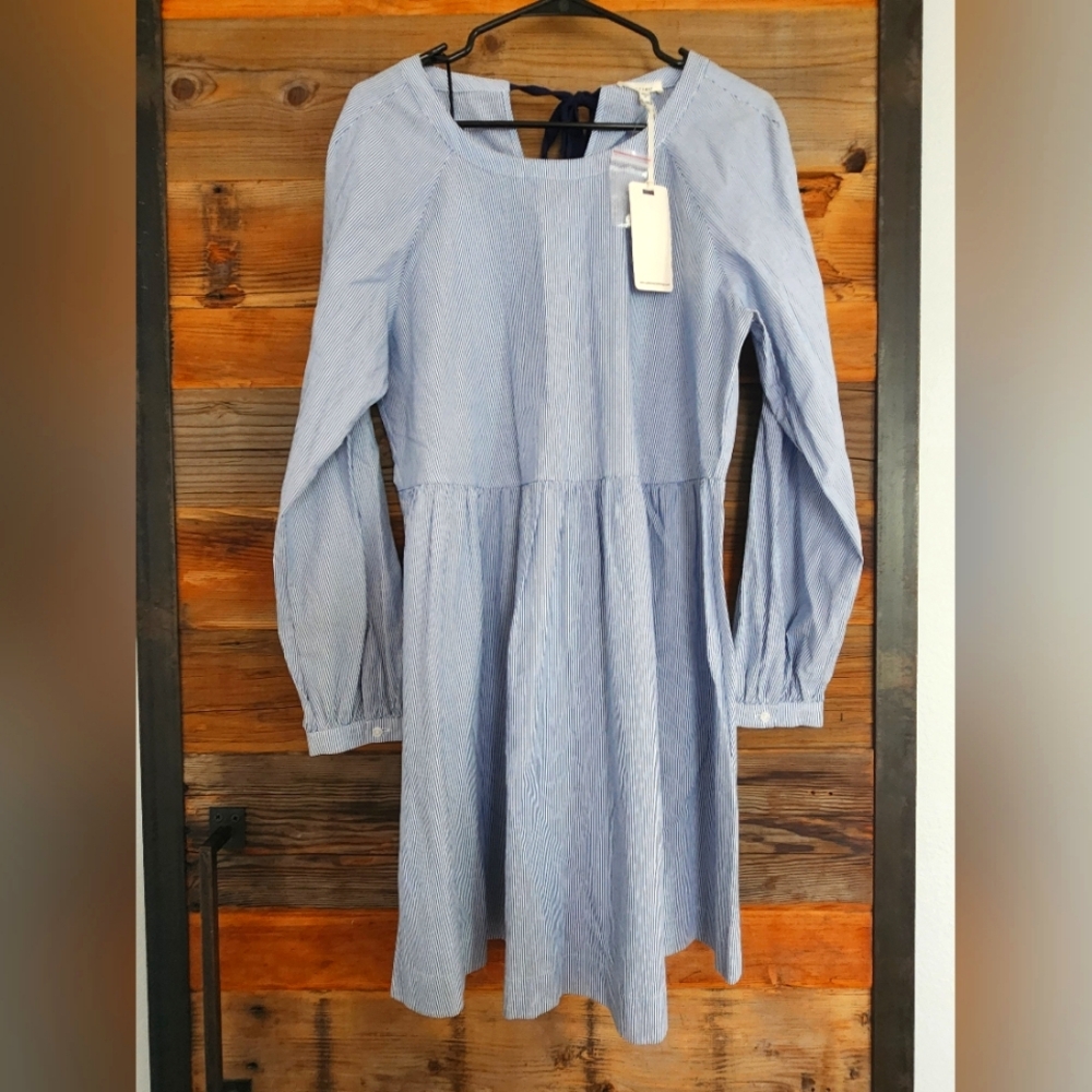 NWT M Anthropologie Pleione Blue Striped Dress